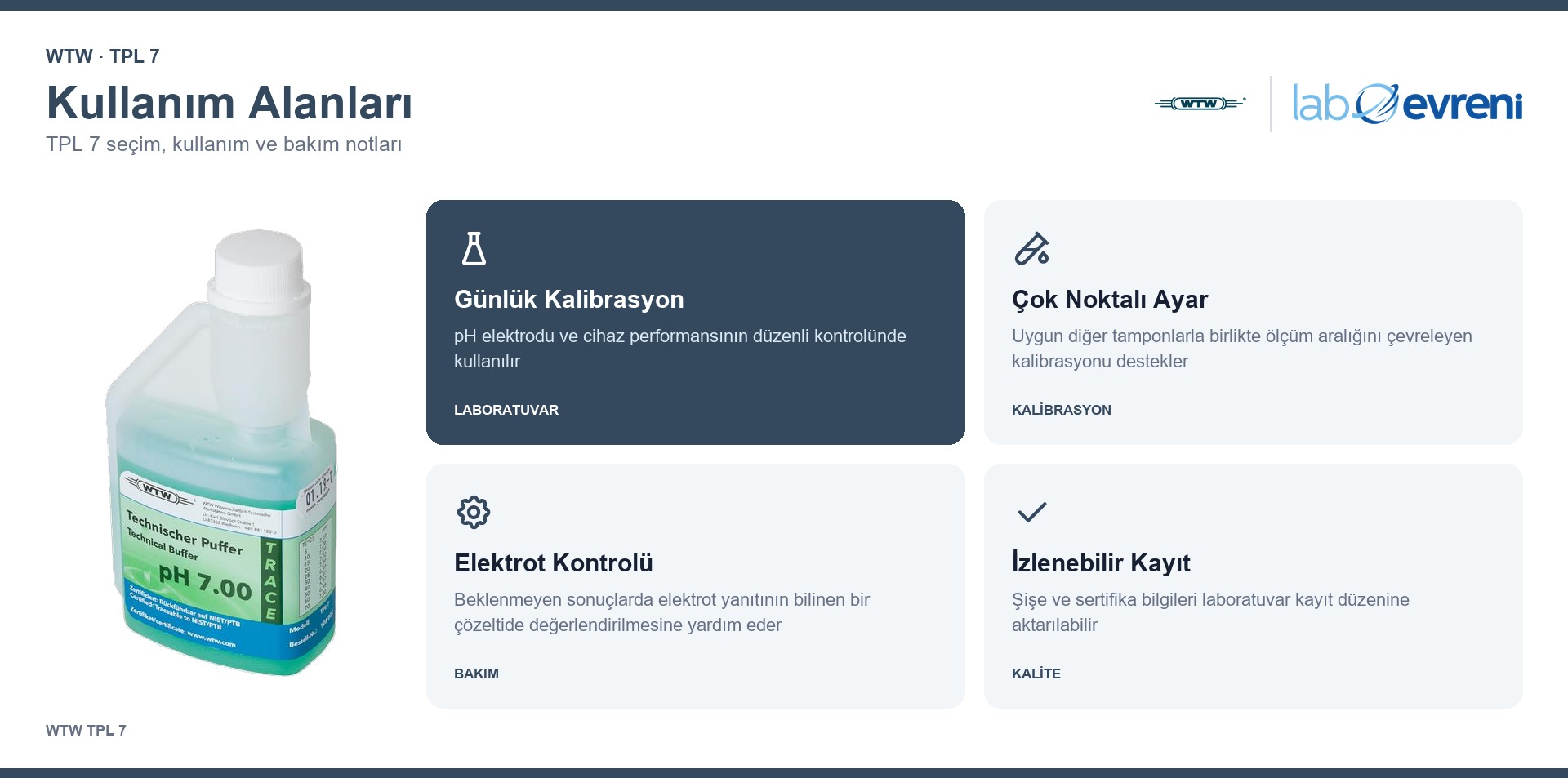 WTW TPL 7 Teknik pH Tampon Çözeltisi kullanım ve seçim notları