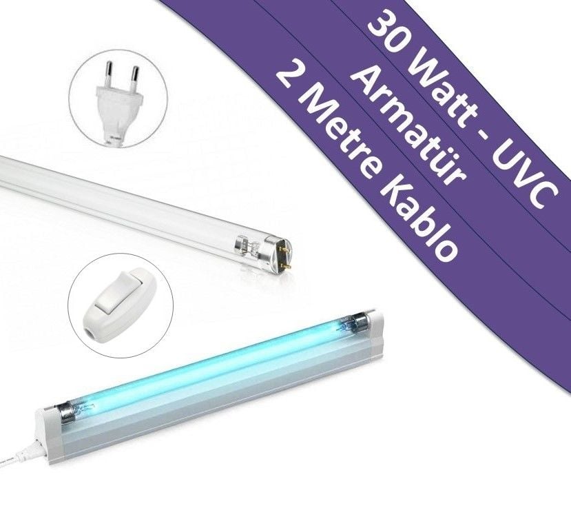 UVC Lamba | 30 Watt | Armatür & Bağlantı Kablosu Dahil Set