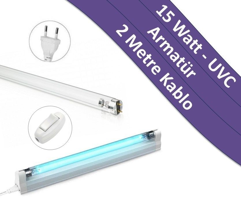 UVC Lamba | 15 Watt | Armatür & Bağlantı Kablosu Dahil Set