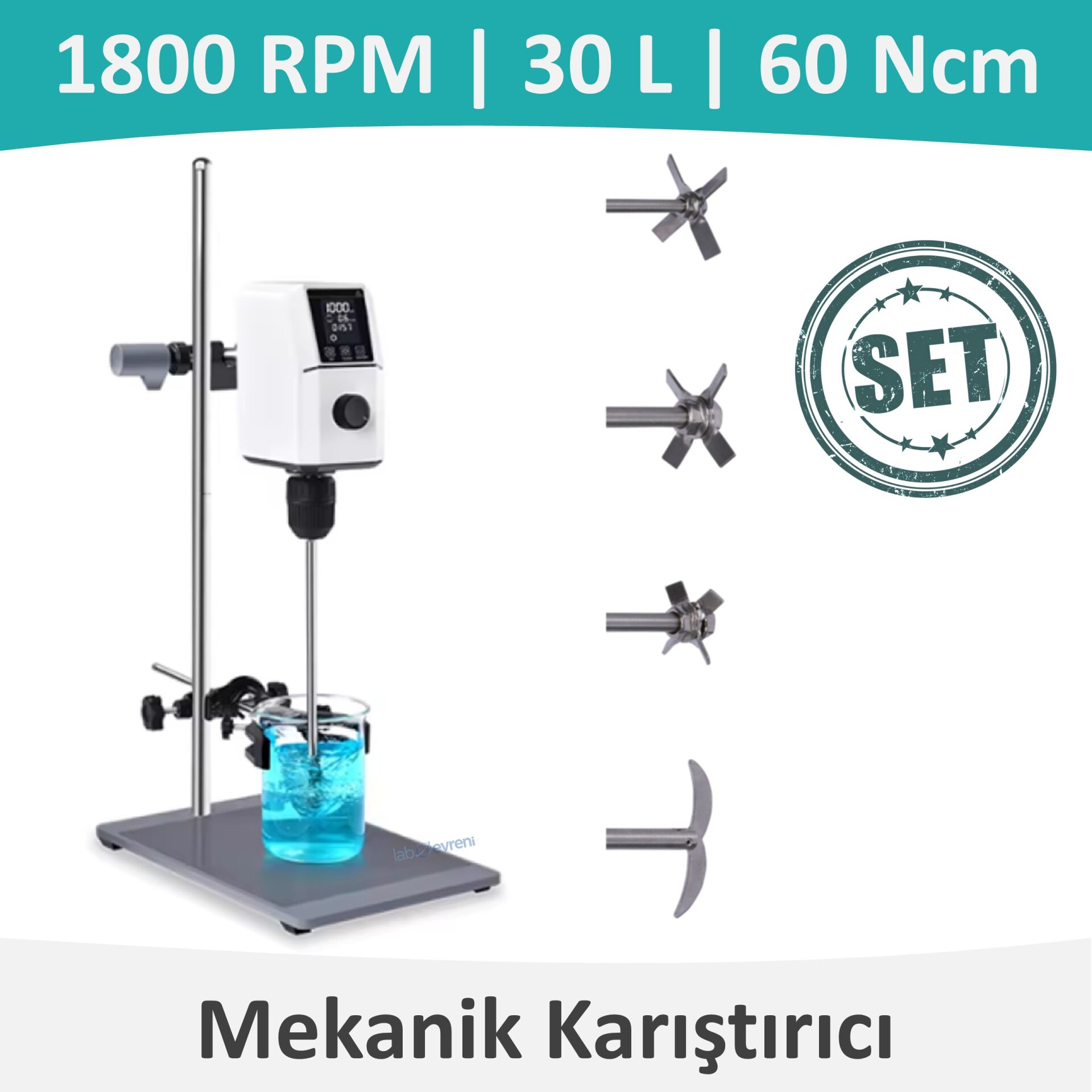 SLAB SR-OES-30LFR Mekanik Karıştırıcı | 1.800 Rpm | 30 Litre | Set
