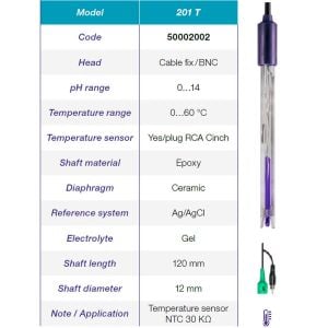 XS 201T BNC pH Elektrodu | 0–14 pH | 0–60 °C