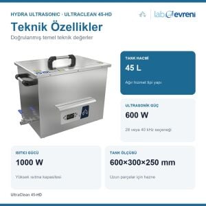 HYDRA ULTRASONIC | UltraClean 45-HD Ultrasonik Su Banyosu | 45 Litre