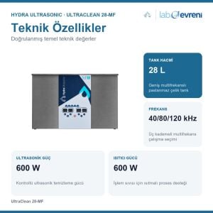 HYDRA ULTRASONIC | UltraClean 28-MF Ultrasonik Su Banyosu | 28 Litre