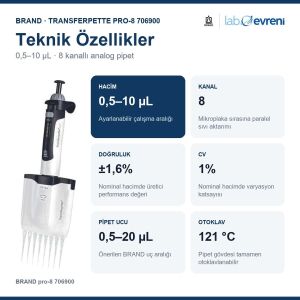 BRAND Transferpette pro-8 706900 0,5–10 µL Çok Kanallı Pipet