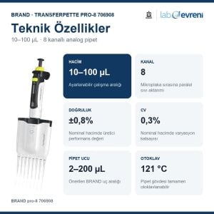 BRAND Transferpette pro-8 706908 10–100 µL Çok Kanallı Pipet