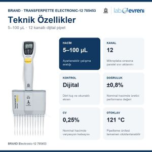BRAND Transferpette Electronic-12 705453 5–100 µL Çok Kanallı Pipet