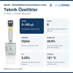 BRAND Transferpette Electronic-8 705403 5–100 µL Çok Kanallı Pipet