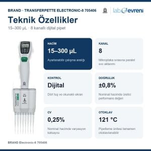 BRAND Transferpette Electronic-8 705406 15–300 µL Çok Kanallı Pipet