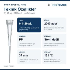 BRAND Pipet Ucu 732002 0,1–20 µL Steril Olmayan 2000 Adet