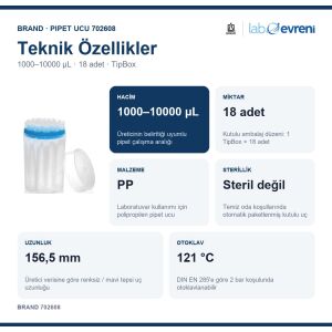 BRAND TipBox Pipet Ucu 702608 1000–10000 µL 18 Adet