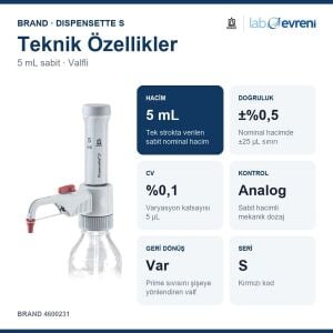 BRAND Dispensette S Geri Dönüş Valfli Sabit Hacimli Dispenser 4600231 5 mL