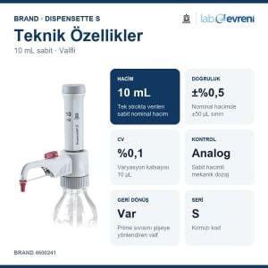 BRAND Dispensette S Geri Dönüş Valfli Sabit Hacimli Dispenser 4600241 10 mL
