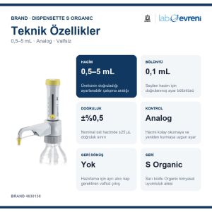 BRAND Dispensette S Organic Analog Ayarlanabilir Hacimli Dispenser 4630130 | 0,5–5 mL