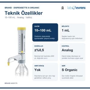 BRAND Dispensette S Organic Analog Ayarlanabilir Hacimli Dispenser 4630170 | 10–100 mL