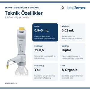 BRAND Dispensette S Organic Dijital Ayarlanabilir Hacimli Dispenser 4630330 | 0,5–5 mL
