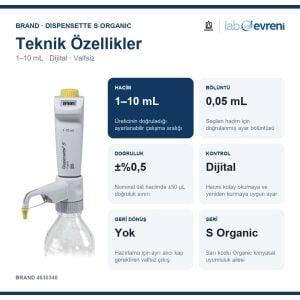 BRAND Dispensette S Organic Dijital Ayarlanabilir Hacimli Dispenser 4630340 | 1–10 mL