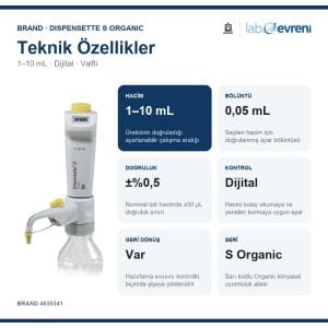 BRAND Dispensette S Organic Dijital Geri Dönüş Valfli Ayarlanabilir Hacimli Dispenser 4630341 | 1–10 mL