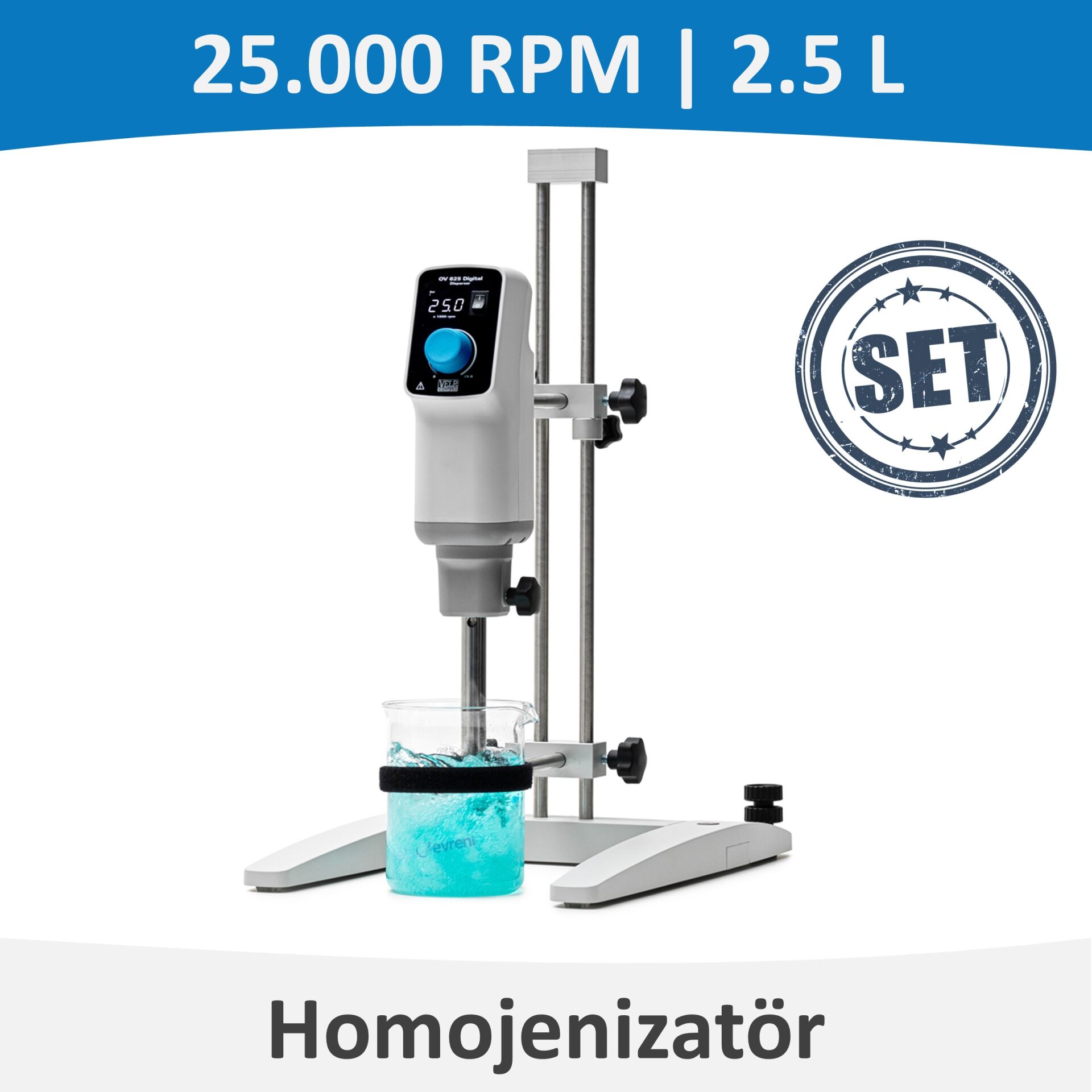 VELP OV 625 Dijital Sistem Homojenizatör SET - 3.000...25.000 rpm / 5.000 mPa.s