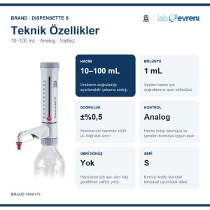 BRAND Dispensette S Analog Ayarlanabilir Hacimli Dispenser 4600170 | 10–100 mL