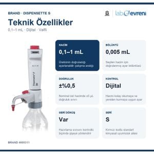 BRAND Dispensette S Dijital Geri Dönüş Valfli Ayarlanabilir Hacimli Dispenser 4600311 | 0,1–1 mL