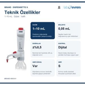 BRAND Dispensette S Dijital Geri Dönüş Valfli Ayarlanabilir Hacimli Dispenser 4600341 | 1–10 mL