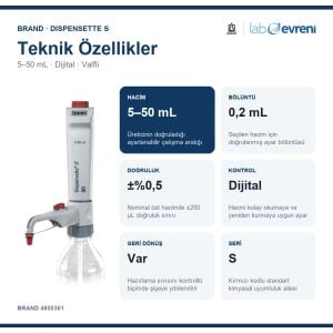 BRAND Dispensette S Dijital Geri Dönüş Valfli Ayarlanabilir Hacimli Dispenser 4600361 | 5–50 mL