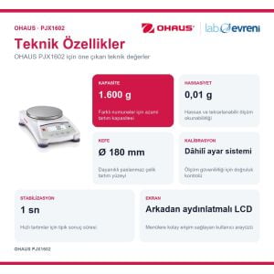 OHAUS PJX1602 Hassas Terazi | 1.600 g | 0,01 g