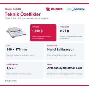 OHAUS SJX1502 Hassas Terazi | 1.500 g | 0,01 g