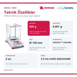 OHAUS AX623 Yarı Analitik Terazi | 620 g | 0,001 g