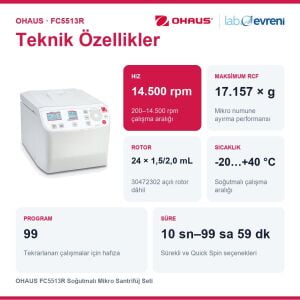 OHAUS FC5513R Soğutmalı Mikro Santrifüj Seti | 14.500 rpm | Rotor Dahil