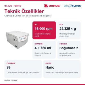 OHAUS FC5916 Frontier 5000 Multi Pro Santrifüj | 16.000 rpm | Rotor Hariç