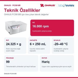 OHAUS FC5816R Frontier 5000 Multi Pro Santrifüj | 16.000 rpm | Rotor Hariç