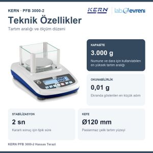 KERN PFB 3000-2 Hassas Terazi | 3.000 g | 0,01 g | Ø120 mm