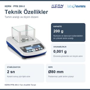 KERN PFB 200-3 Yarı Analitik Terazi | 200 g | 0,001 g