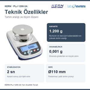 KERN PLJ 1200-3A Yarı Analitik Terazi | 1.200 g | 0,001 g