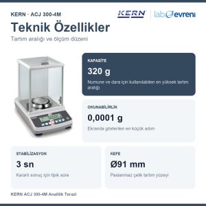 KERN ACJ 300-4M Analitik Terazi | 320 g | 0,0001 g | Ø91 mm