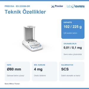PRECİSA ES 225SM-DR Semi Mikro Terazi | 102/225 g | 0,01/0,1 mg