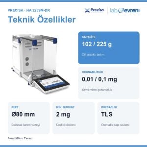 PRECİSA HA 225SM-DR Semi Mikro Terazi | 102/225 g | 0,01/0,1 mg