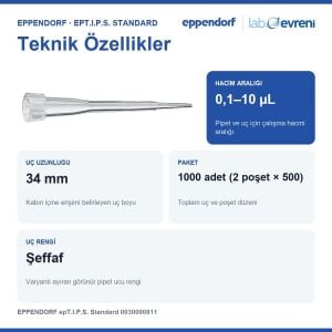 EPPENDORF epT.I.P.S. Standard 0030000811 Pipet Ucu | 0,1–10 µL | 1000 Adet Şeffaf