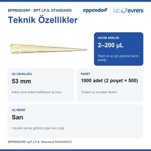 EPPENDORF epT.I.P.S. Standard 0030000870 Pipet Ucu | 2–200 µL | 1000 Adet Sarı