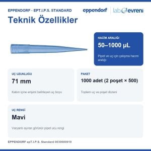 EPPENDORF epT.I.P.S. Standard 0030000919 Pipet Ucu | 50–1000 µL | 1000 Adet Mavi