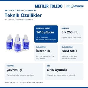 METTLER TOLEDO 1413 µS/cm İletkenlik Standardı | 6 × 250 mL