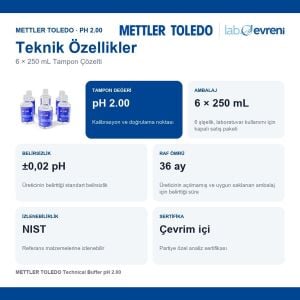 METTLER TOLEDO Technical Buffer pH 2.00 Tampon Çözelti | 6 × 250 mL