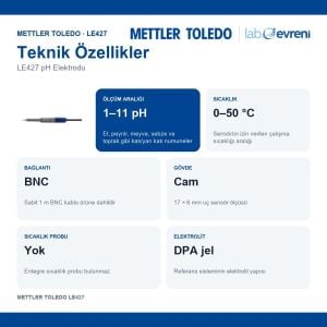 METTLER TOLEDO LE427 pH Elektrodu | 1–11 pH | BNC