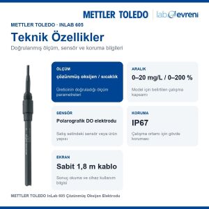 METTLER TOLEDO InLab 605 Çözünmüş Oksijen Elektrodu | 0–20 mg/L / 0–200 %
