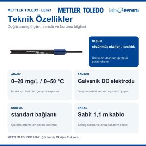 METTLER TOLEDO LE621 Çözünmüş Oksijen Elektrodu | 0–20 mg/L / 0–50 °C