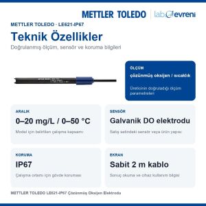 METTLER TOLEDO LE621-IP67 Çözünmüş Oksijen Elektrodu | 0–20 mg/L / 0–50 °C