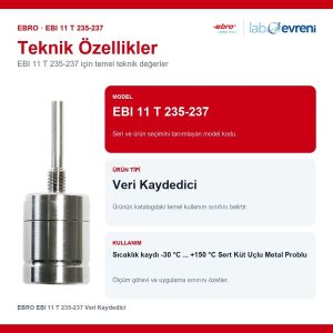 EBRO EBI 11 T 235-237 Veri Kaydedici | Sıcaklık Kaydedici -30 °C ... +150 °C Sert Küt Uçlu Metal Problu