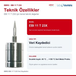 EBRO EBI 11 T 23X Veri Kaydedici | Sıcaklık Kaydedici -30 °C ... +150 °C Sert Metal Problu