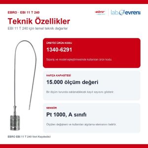 EBRO EBI 11 T 240 Veri Kaydedici | Sıcaklık Kaydedici -30 °C ... +150 °C Bükülebilir Metal Problu